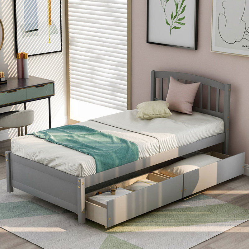 Red Barrel Studio® Twin/Single Platform Storage Bed Wood Bed Frame With Two Drawers And